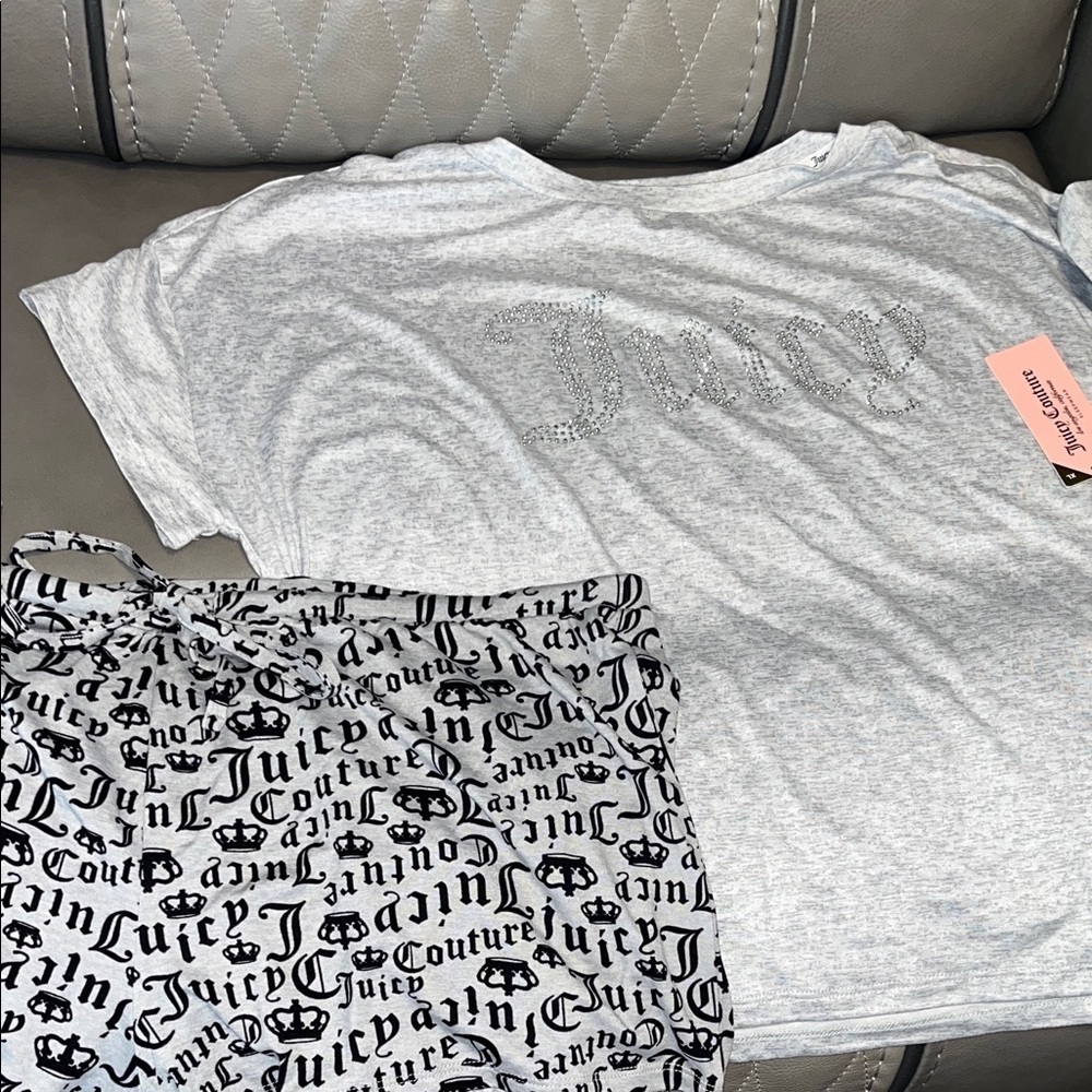 NWT Juicy Couture Light Gray/Silver Logo Tee and Shorts